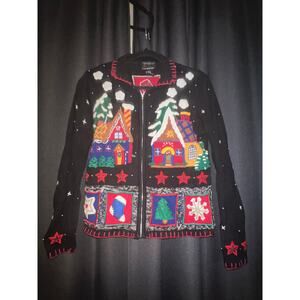 Ugly Christmas Sweater Black Festive Cardigan